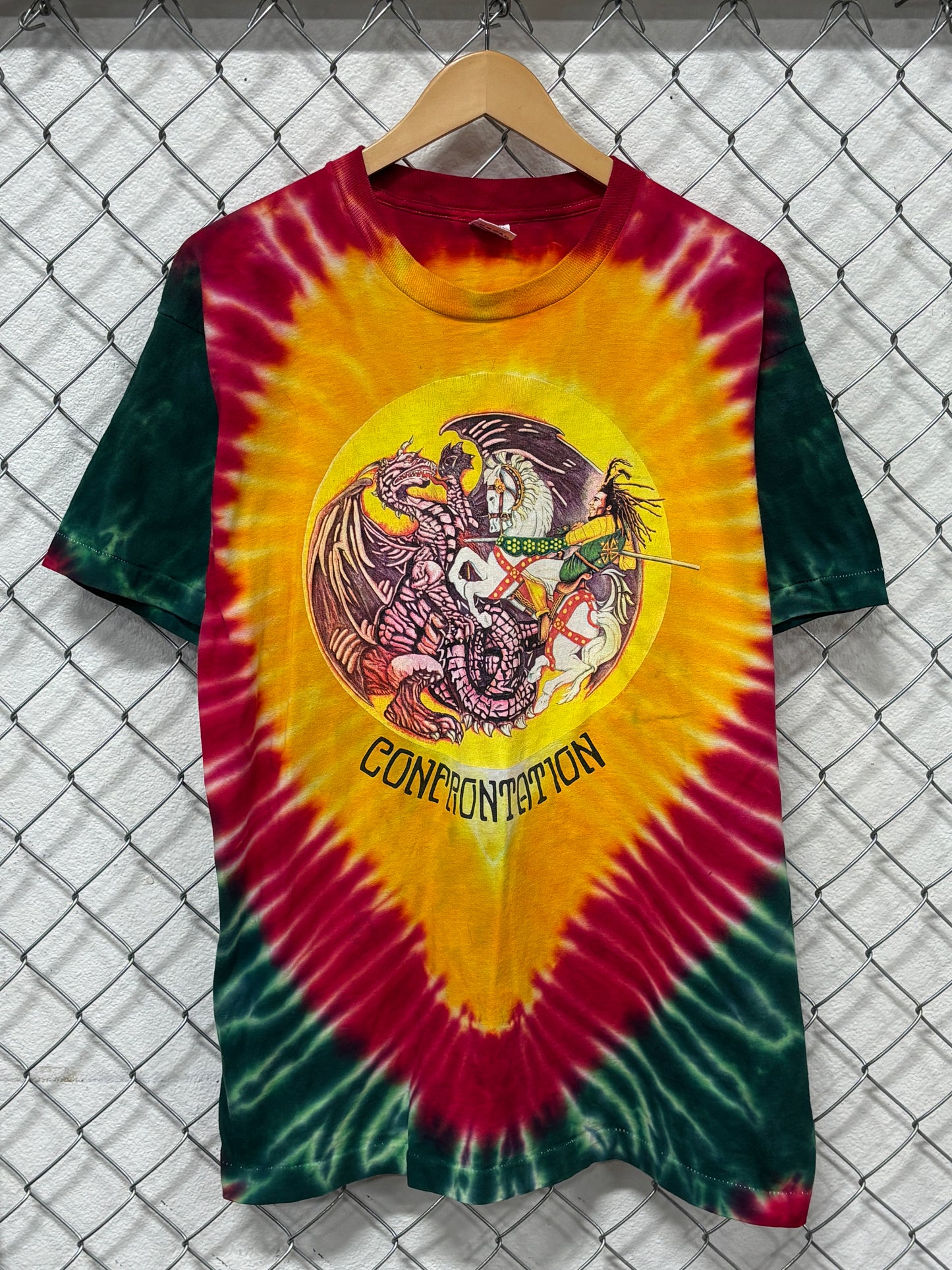 Vintage 90's Bob Marley Confrontation Reggae Tie Dye Band Tee Size XL