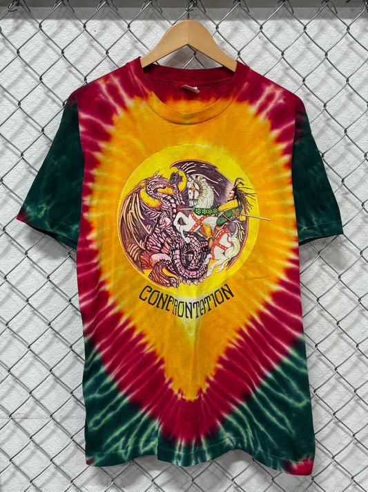 Vintage 90's Bob Marley Confrontation Reggae Tie Dye Band Tee Size XL