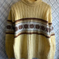 Vintage 90's Jantzen Yellow Snowflake Pattern Cable Knit Sweater Size XL
