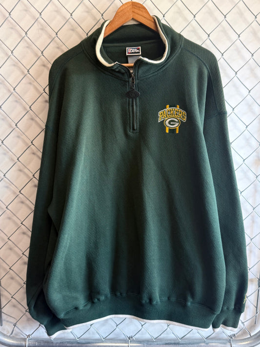 Vintage Pro Player Green Bay Packers Quarter Zip Fleece Sweater Size XL
