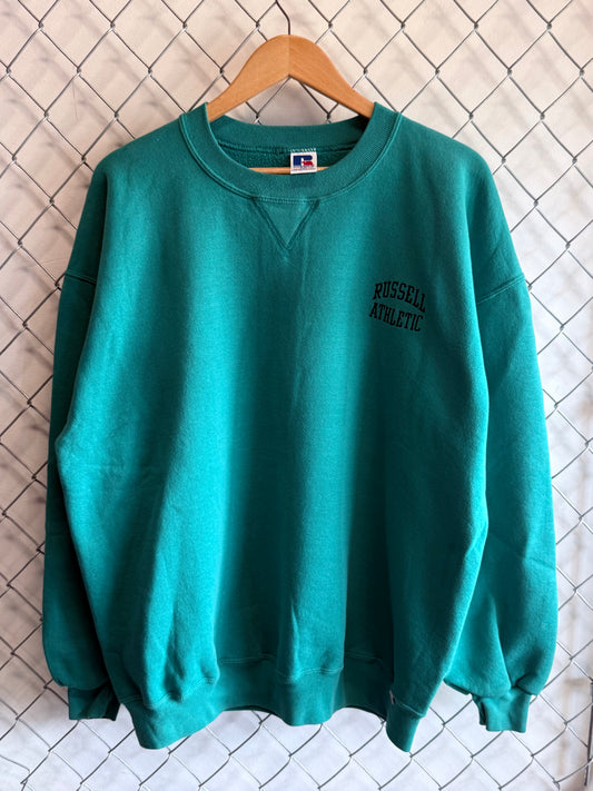 Vintage 90's Russell Athletic Teal Blue Blank Crewneck Sweater Size XXL