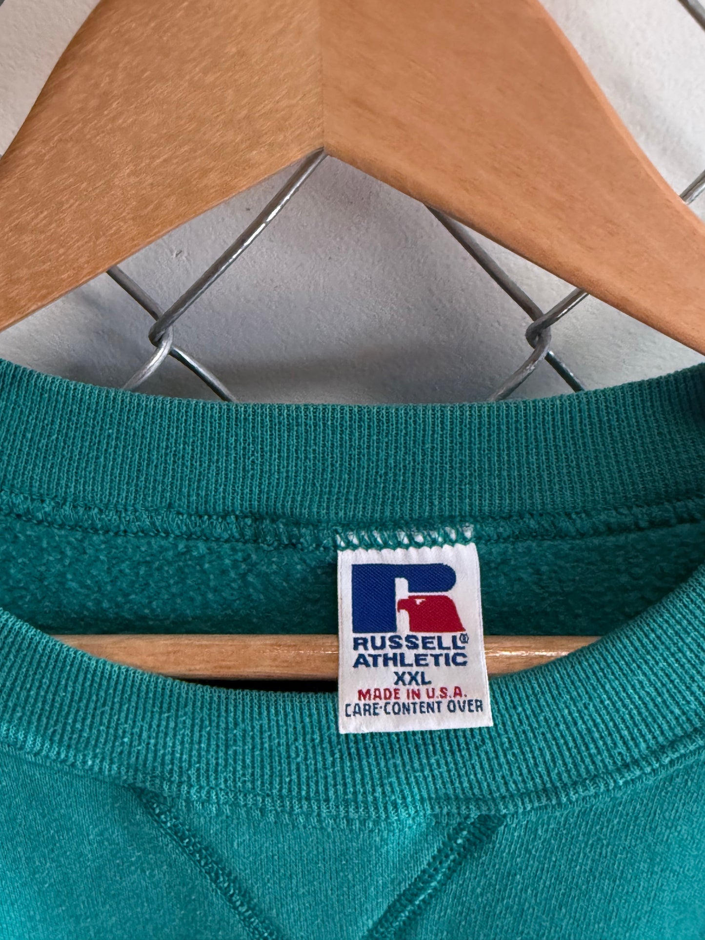Vintage 90's Russell Athletic Teal Blue Blank Crewneck Sweater Size XXL