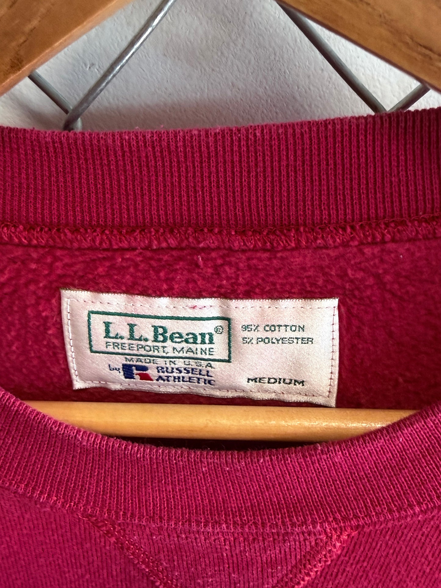 Vintage 90's Russell Athletic LL Bean Blank Red Crewneck Sweater Size Medium