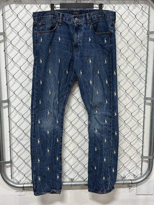 Polo Ralph Lauren Slim All Over Print Logo Jeans Size 36x33