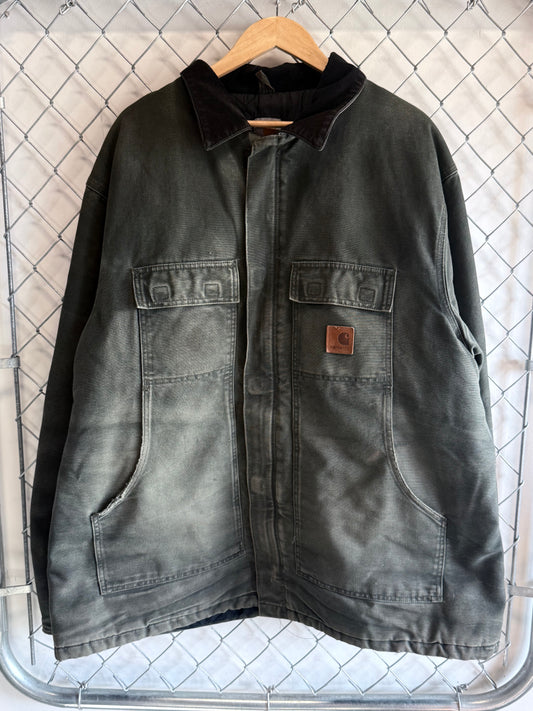 Vintage Carhartt Olive Green Traditional Zip Up Workwear Jacket Size XXL Tall