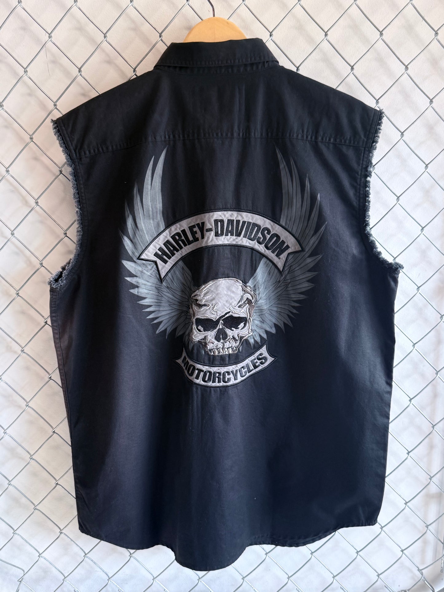 Vintage Harley Davidson Cut Off Biker Button Up Shirt Size Large