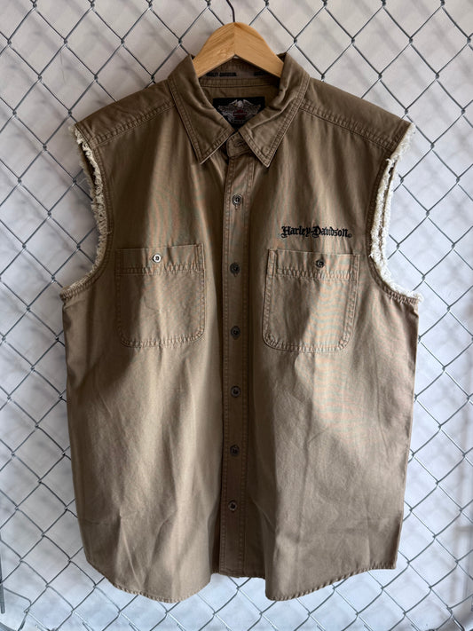 Vintage Harley Davidson Cut Off Biker Button Up Shirt Size Large