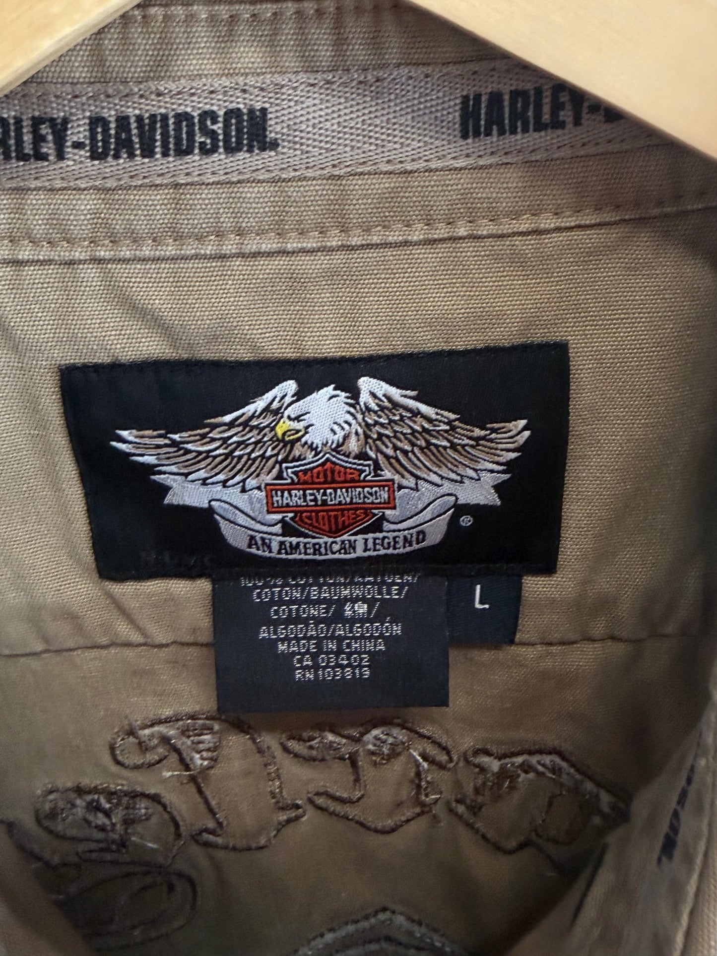 Vintage Harley Davidson Cut Off Biker Button Up Shirt Size Large