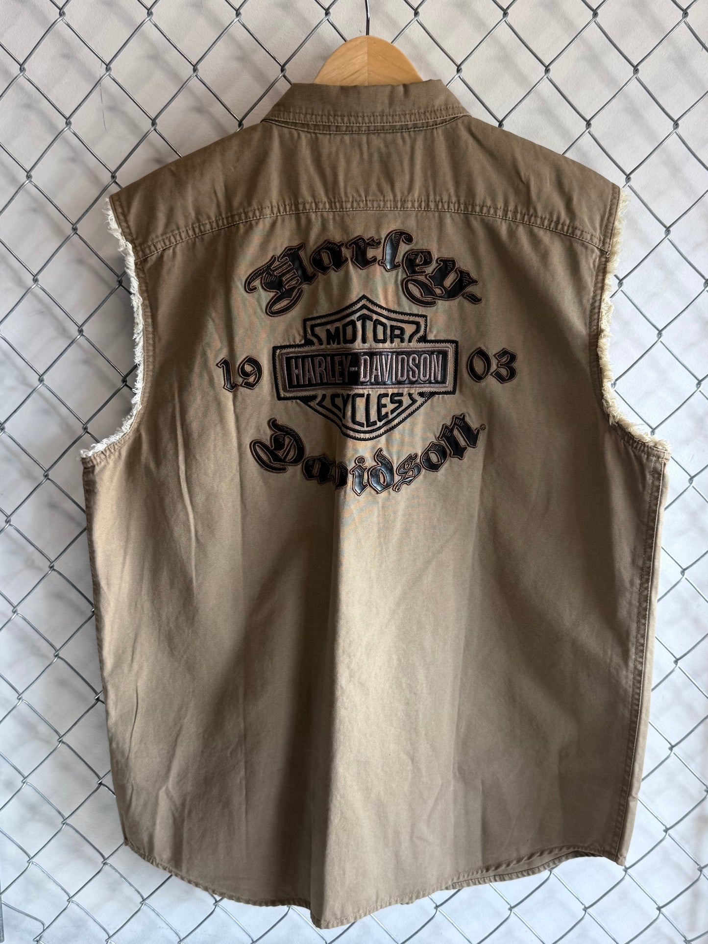 Vintage Harley Davidson Cut Off Biker Button Up Shirt Size Large