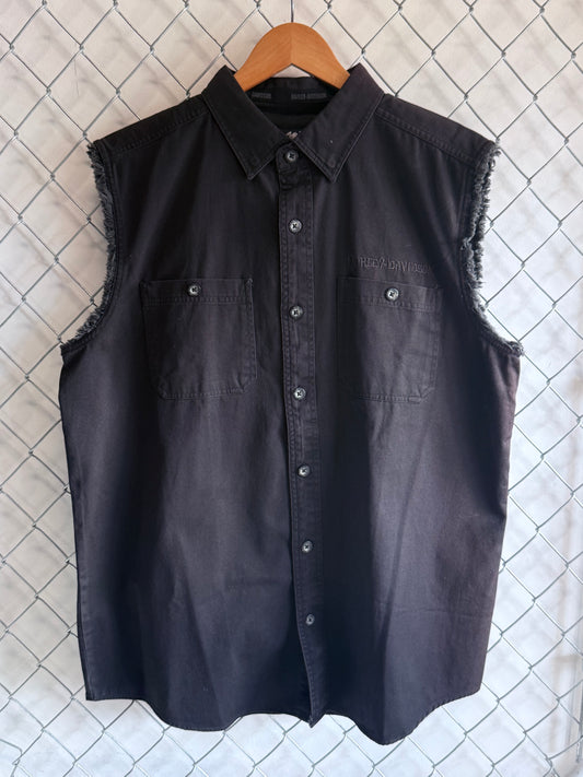 Vintage Harley Davidson Cut Off Biker Button Up Shirt Size Large
