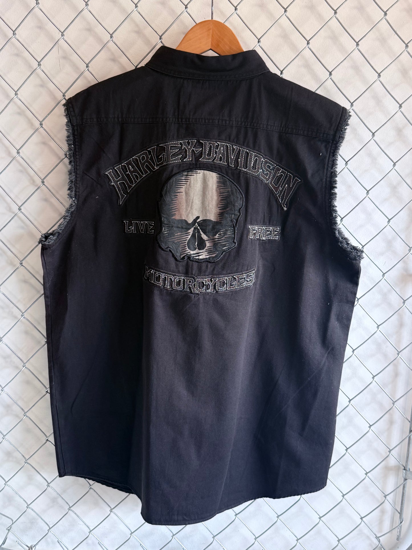 Vintage Harley Davidson Cut Off Biker Button Up Shirt Size Large