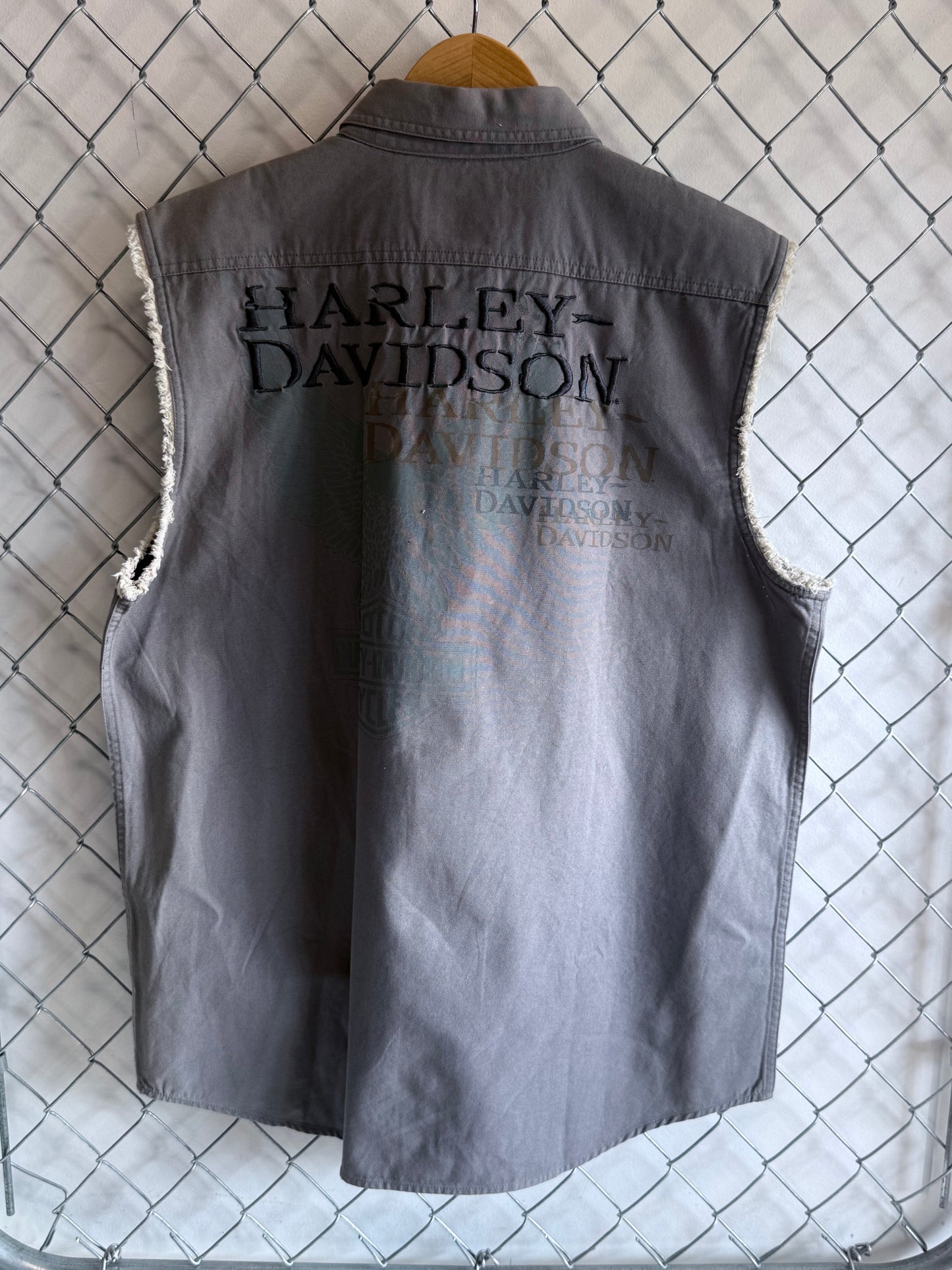 Vintage Harley Davidson Cut Off Biker Button Up Shirt Size Large