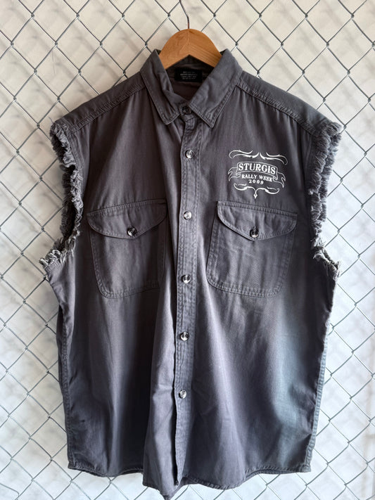 Vintage Harley Davidson Cut Off Biker Button Up Shirt Size Large