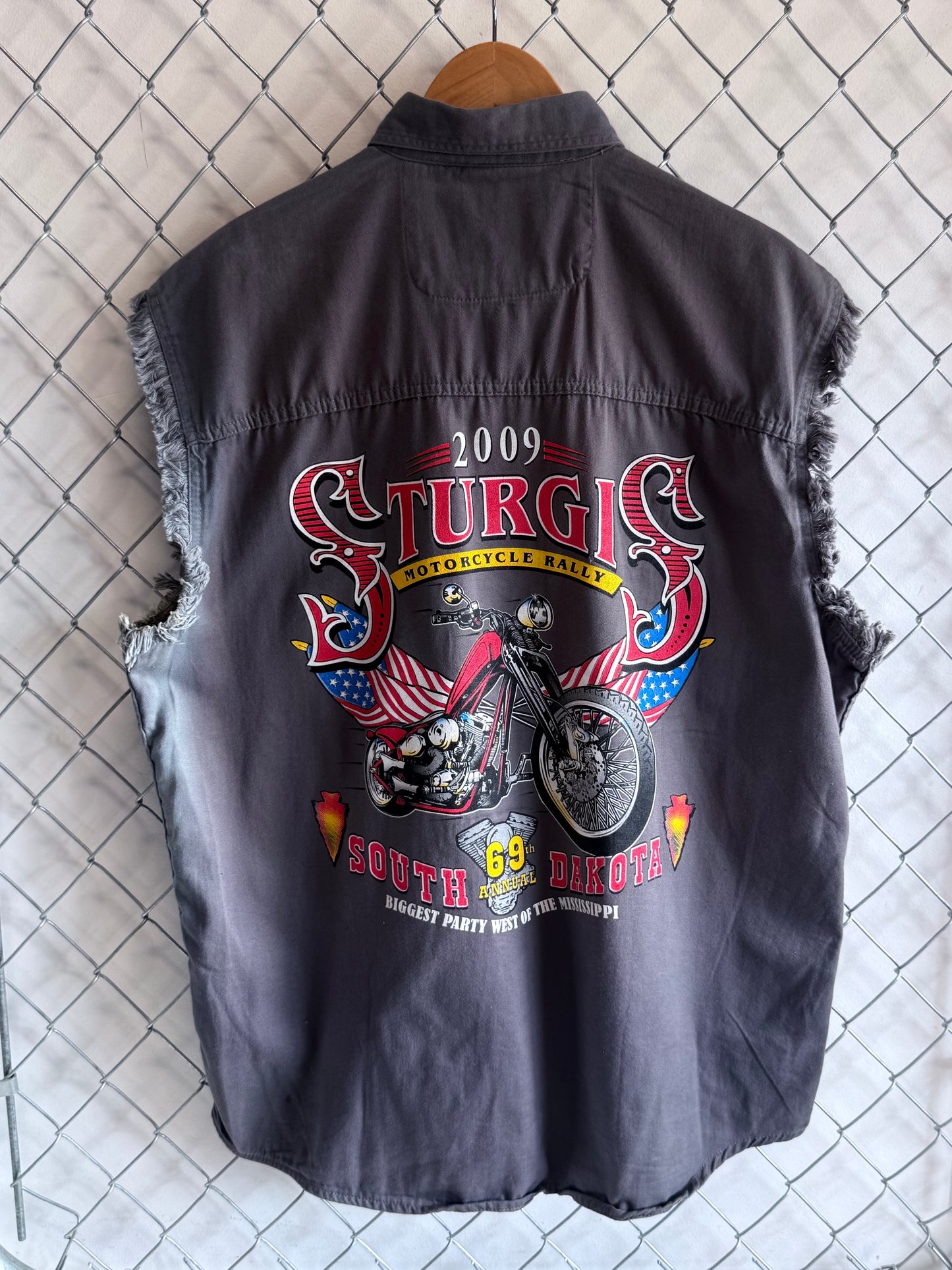 Vintage Harley Davidson Cut Off Biker Button Up Shirt Size Large
