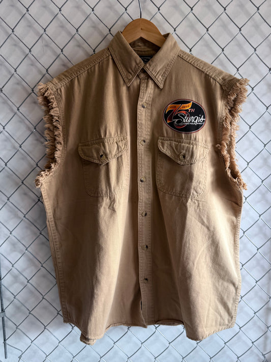 Vintage Harley Davidson Cut Off Biker Button Up Shirt Size Large