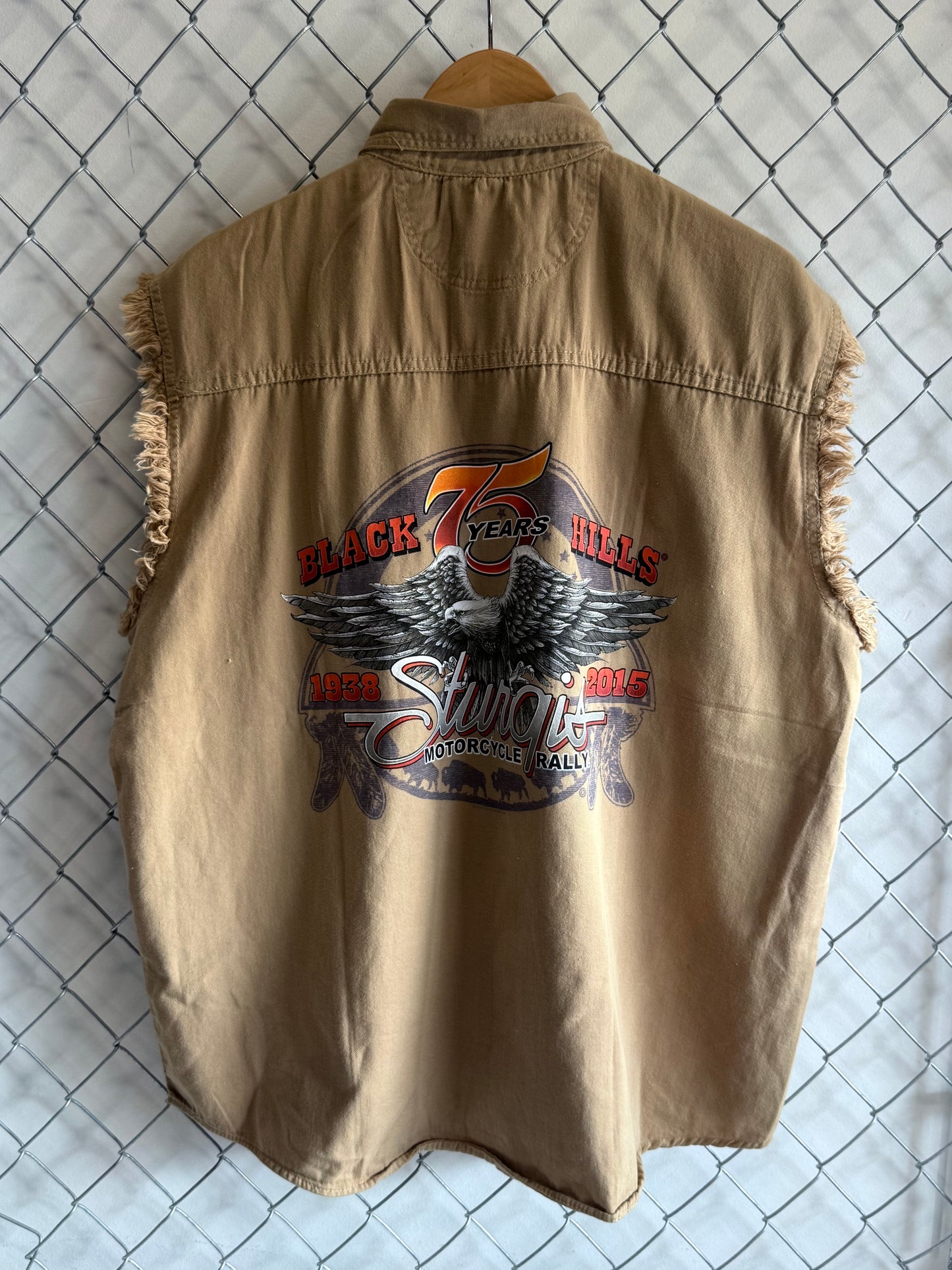 Vintage Harley Davidson Cut Off Biker Button Up Shirt Size Large