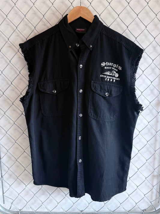 Vintage Harley Davidson Cut Off Biker Button Up Shirt Size Large