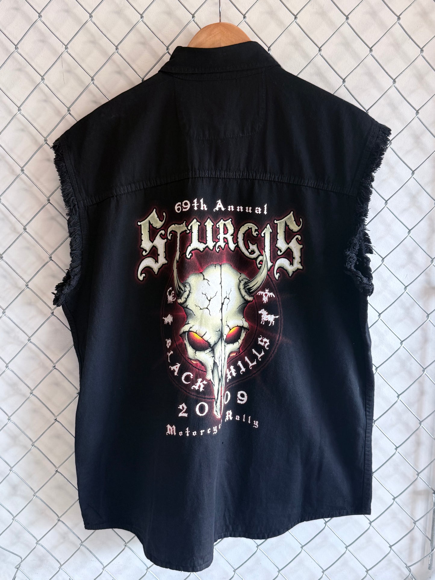 Vintage Harley Davidson Cut Off Biker Button Up Shirt Size Large
