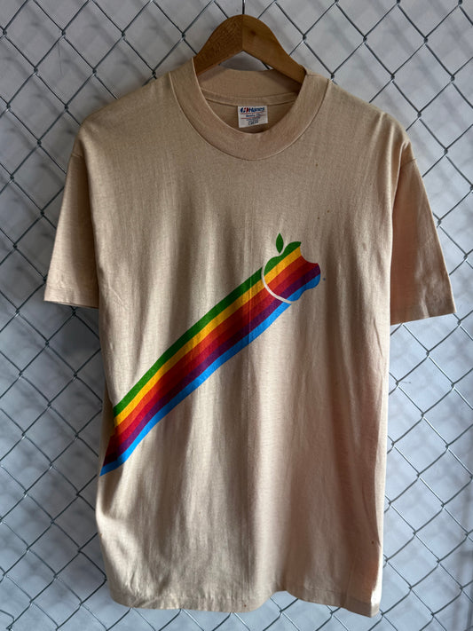 Vintage 90's Apple Computers Rainbow Logo Graphic Tee Size Large