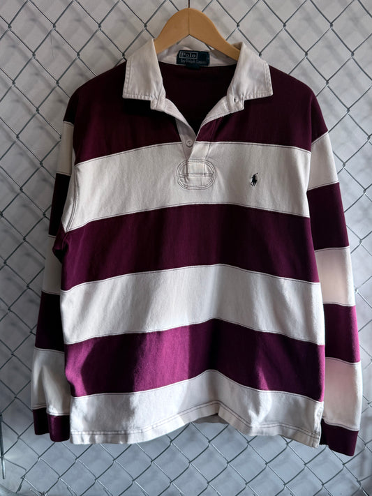 Vintage Polo Ralph Lauren Red White Striped Rugby Long Sleeve Size XL