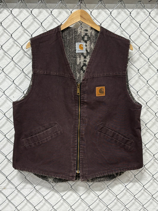 Vintage 90's Carhartt Blanket Lined Red Zip Up Workwear Vest Size XL