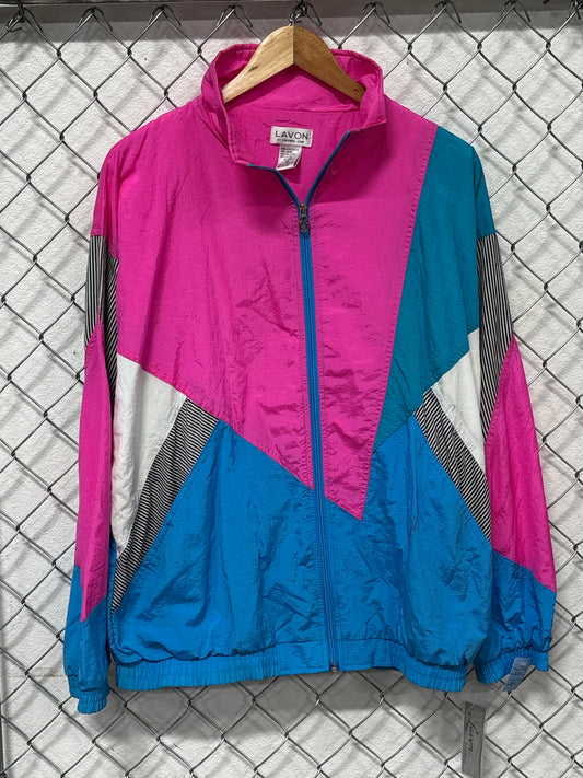 Vintage 80's Lavon Multicolor Pink Blue Windbreaker Jacket Size XL