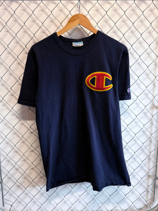 Champion Classic Logo Navy Blue Graphic Tee Size Large