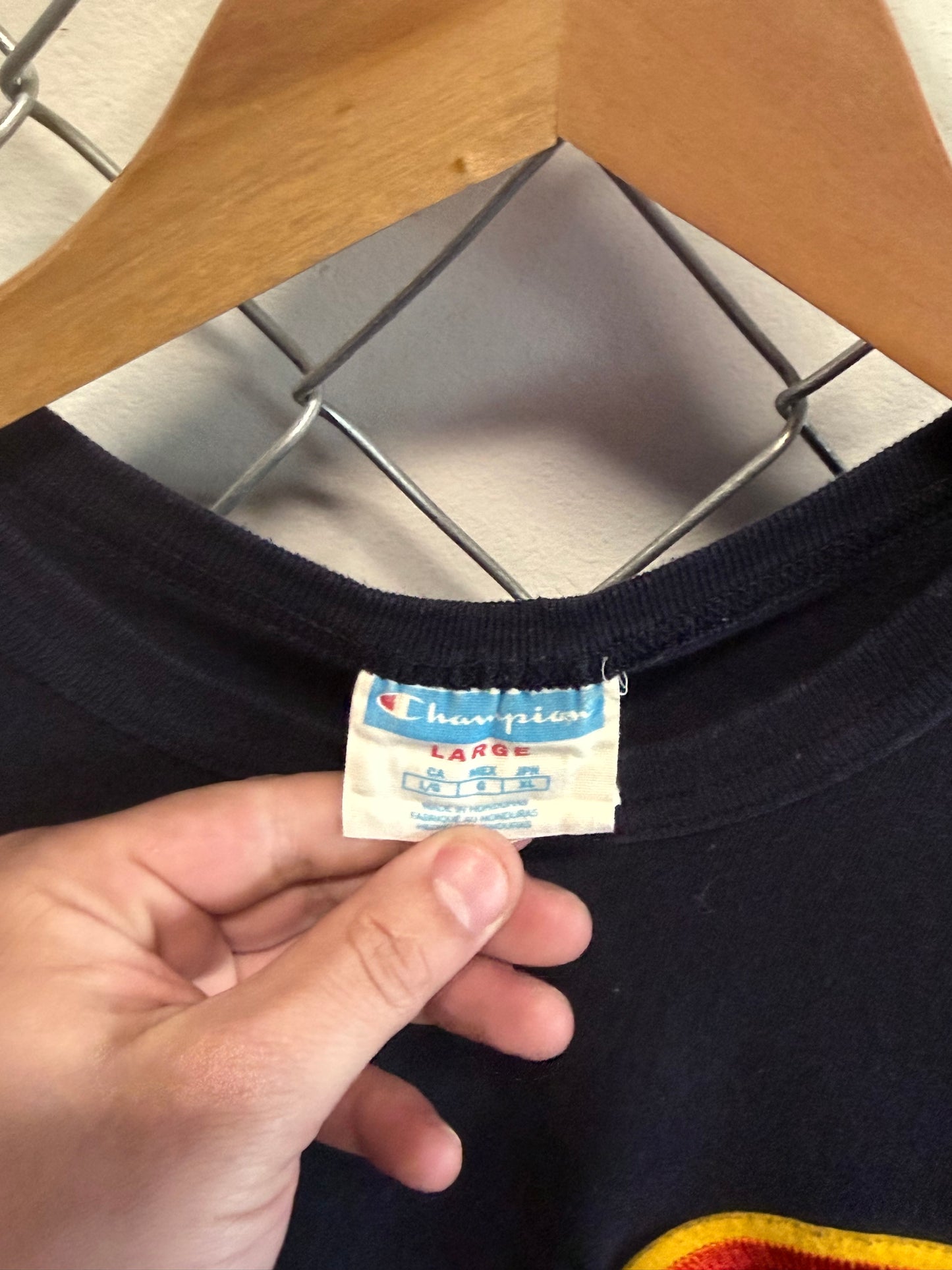 Champion Classic Logo Navy Blue Graphic Tee Size Large