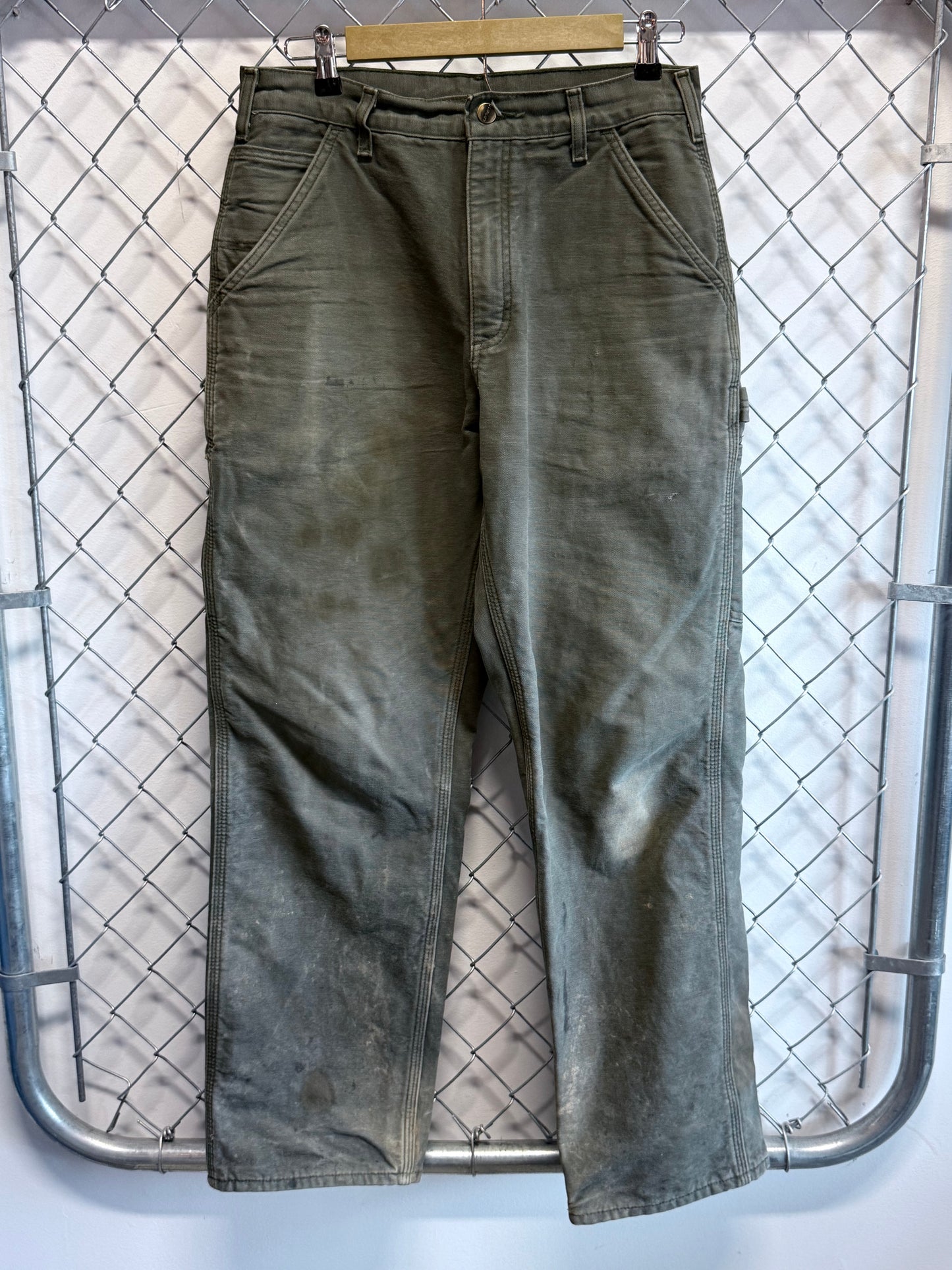 Carhartt Flannel Lined Olive Green Carpenter Pants Size 31x30