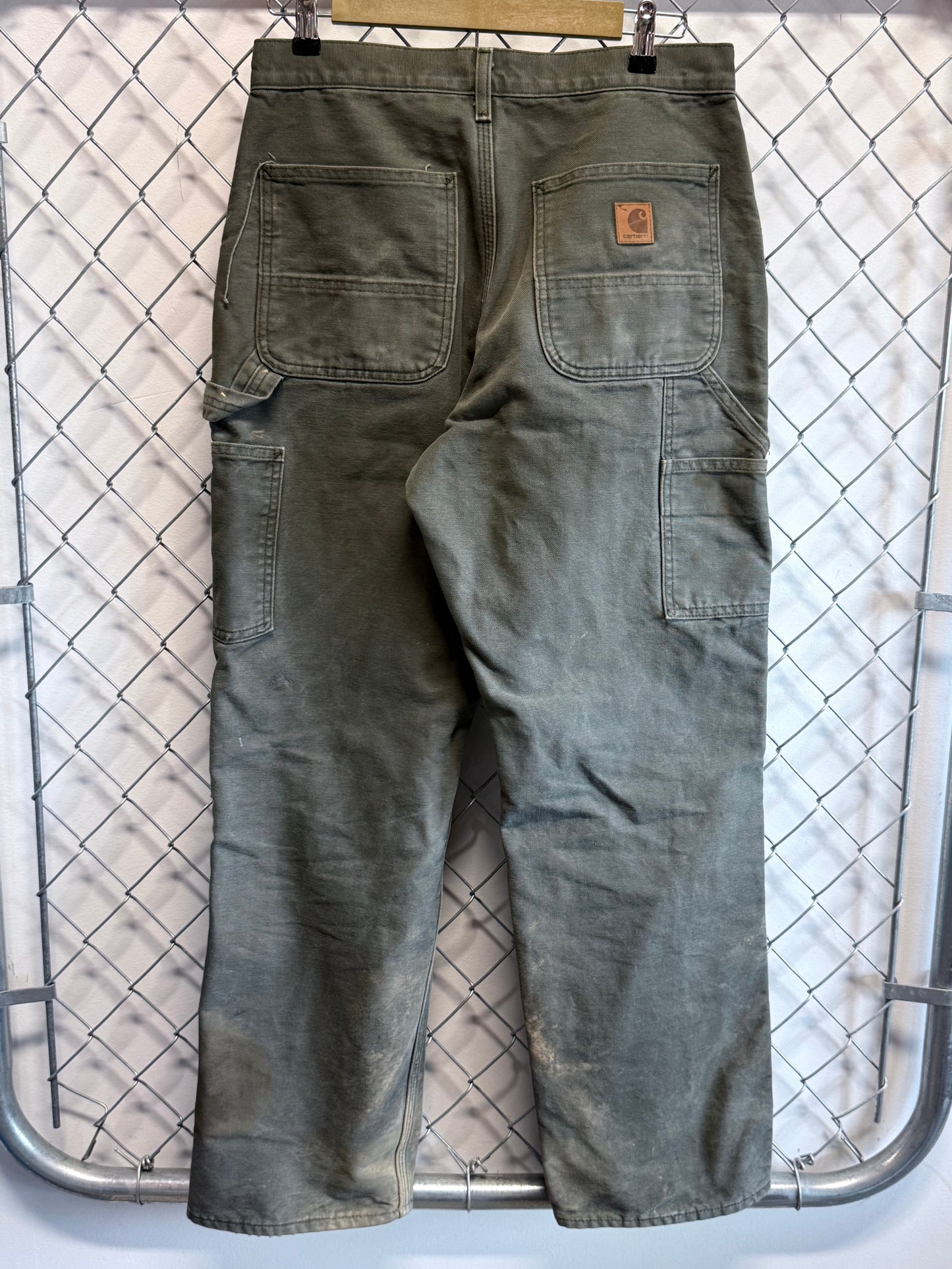 Carhartt Flannel Lined Olive Green Carpenter Pants Size 31x30