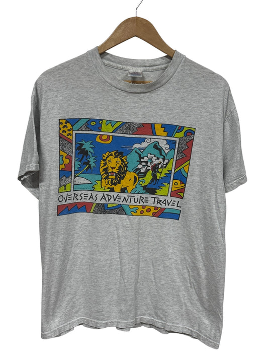 Vintage 90's Overseas Adventure Travel Cartoon Graphic Tee Size Large