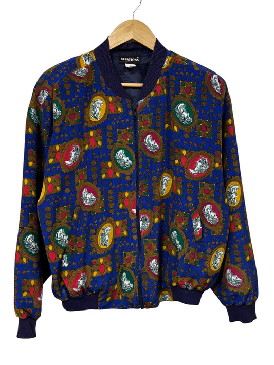 Vintage 90's Notations Greek Gods Bomber Jacket All Over Print Size Medium