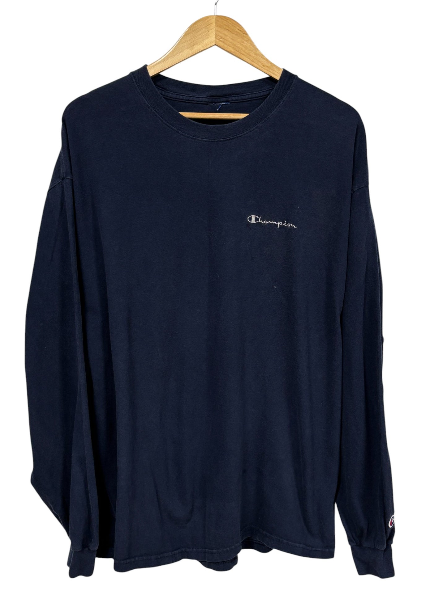 Vintage 90's Champion Spellout Navy Blue Long Sleeve Shirt Size XXL