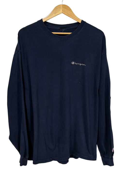 Vintage 90's Champion Spellout Navy Blue Long Sleeve Shirt Size XXL