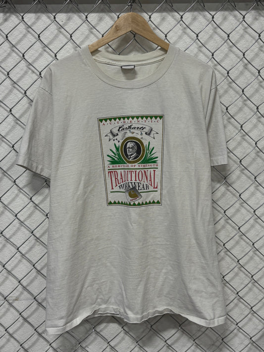 Vintage 90's Carhartt Traditional Workwear Graphic Tee Size XL