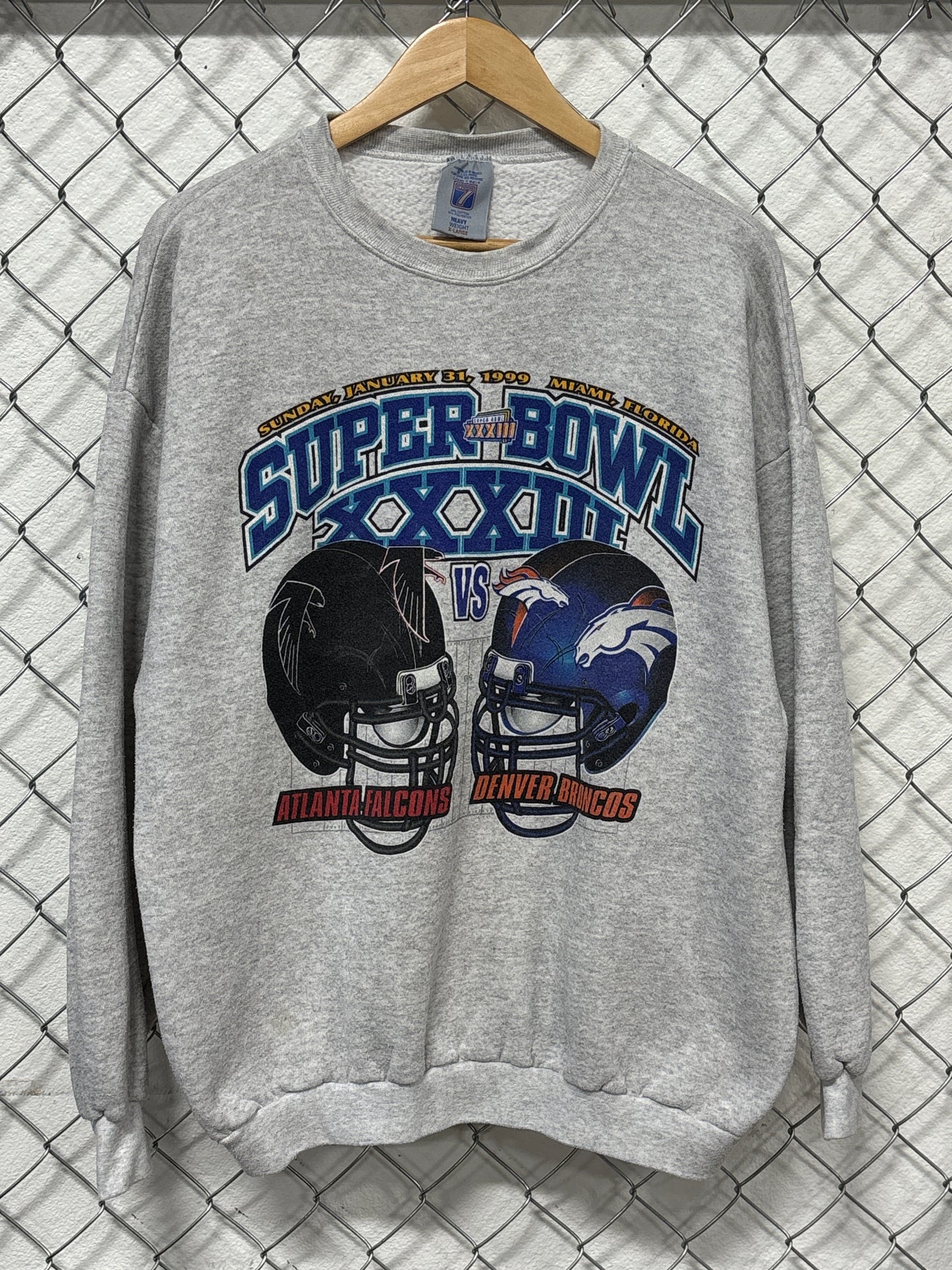 Vintage 1999 Super Bowl 32 Falcons Broncos Sweater Size XL