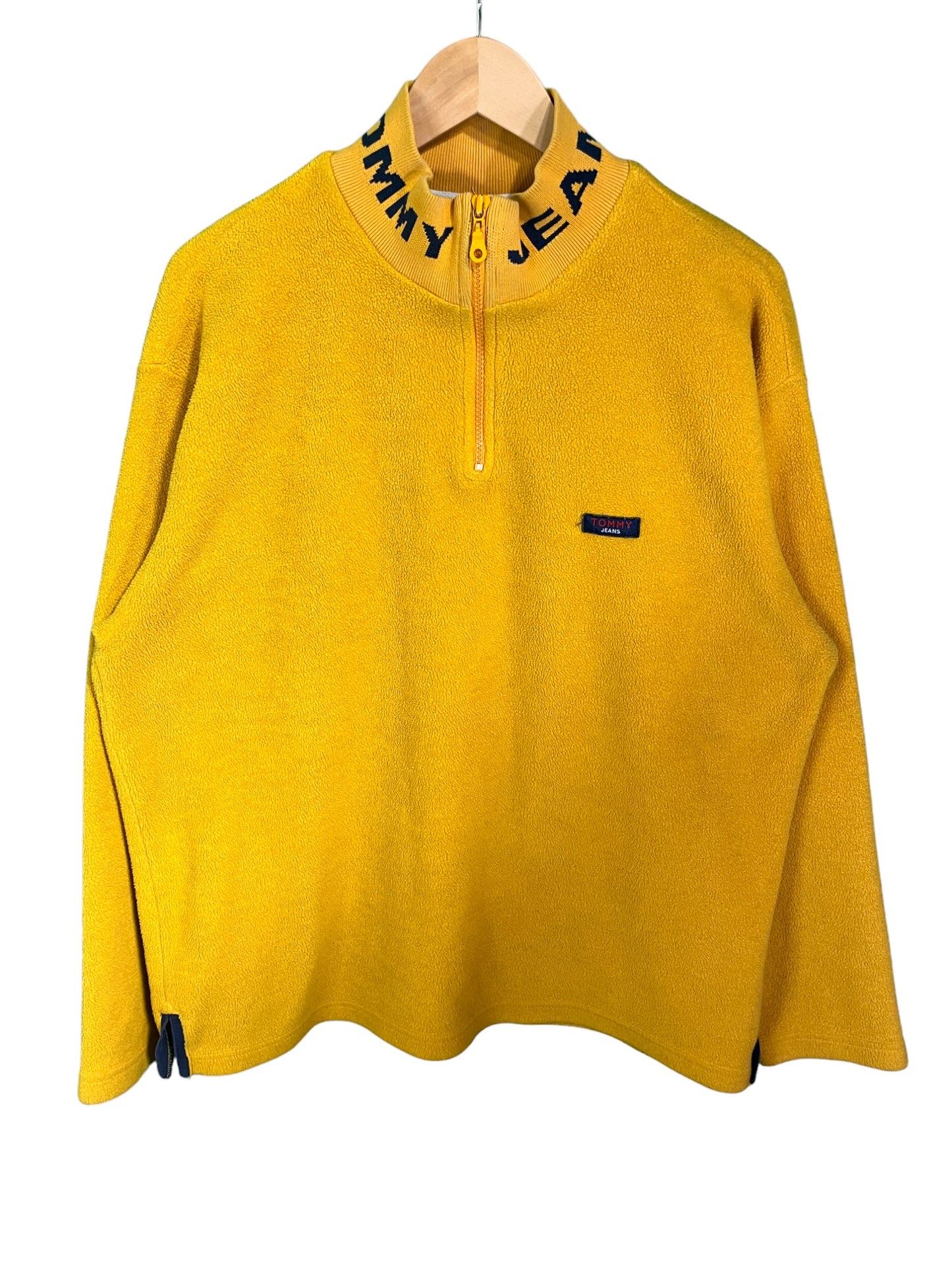 Vintage 90's Tommy Jeans Yellow Quarter Zip Fleece Sweater Size Large