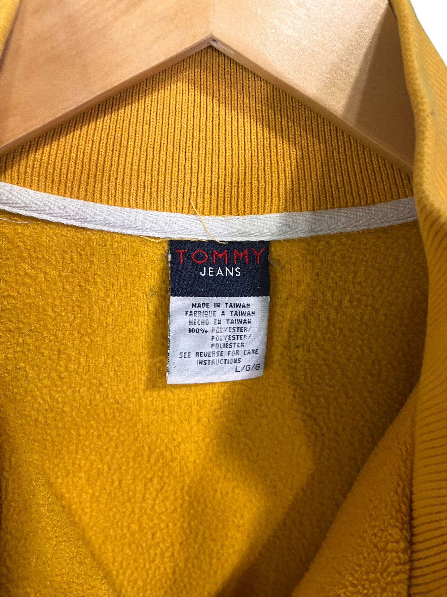 Vintage 90's Tommy Jeans Yellow Quarter Zip Fleece Sweater Size Large