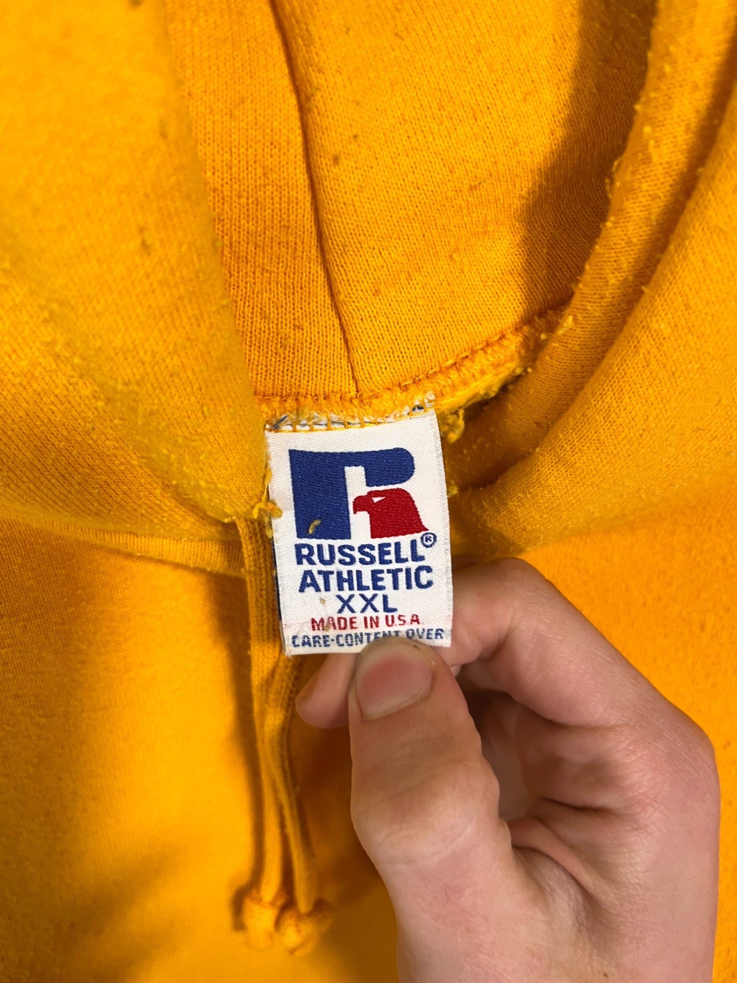 Vintage 90's Russell Athletic Yellow Blank Hoodie Boxy Fit Size XXL