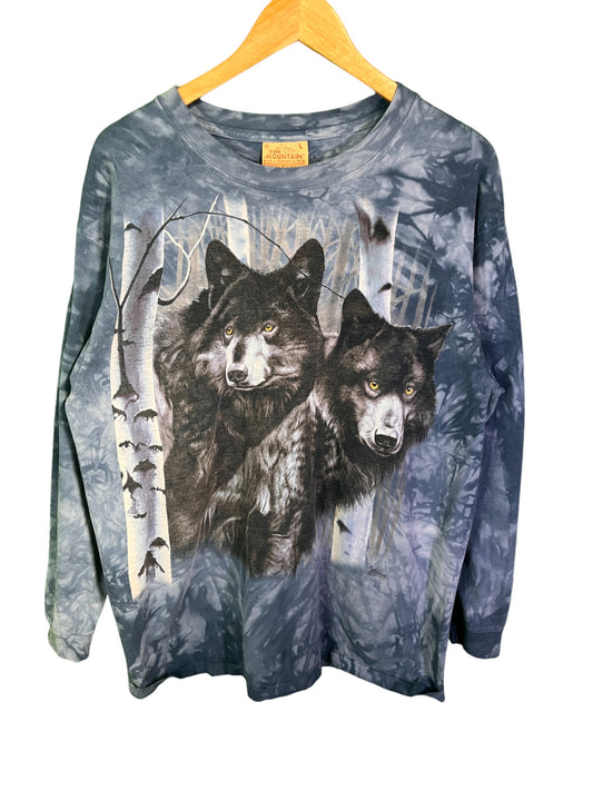 Vintage The Mountain Wolves Portrait Nature Graphic Long Sleeve Size Large