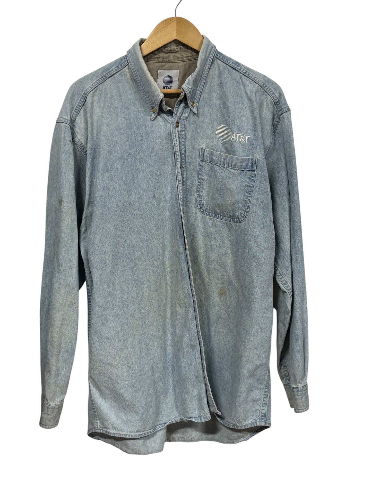 Vintage 90's AT&T Denim Button Up Shirt Size Large Tall