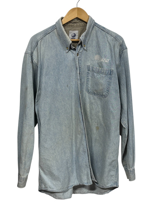 Vintage 90's AT&T Denim Button Up Shirt Size Large Tall