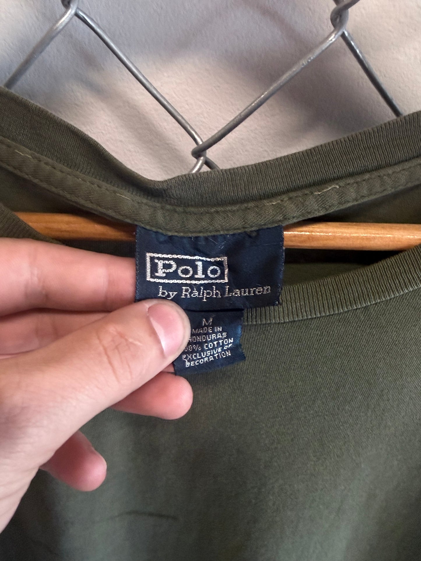 Vintage Polo Ralph Lauren Olive Green Small Pony Graphic Tee Size Medium