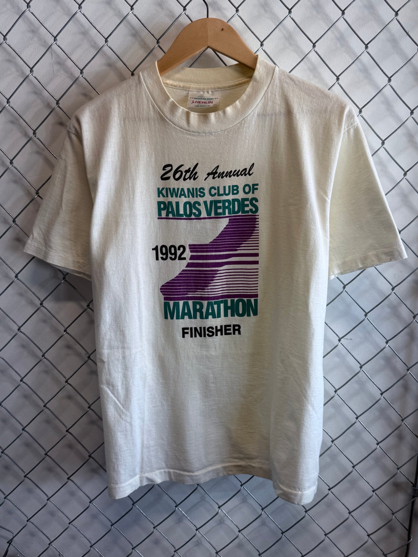 Vintage 1992 Kiwanis Palos Verdes Marathon Graphic Tee Size Large