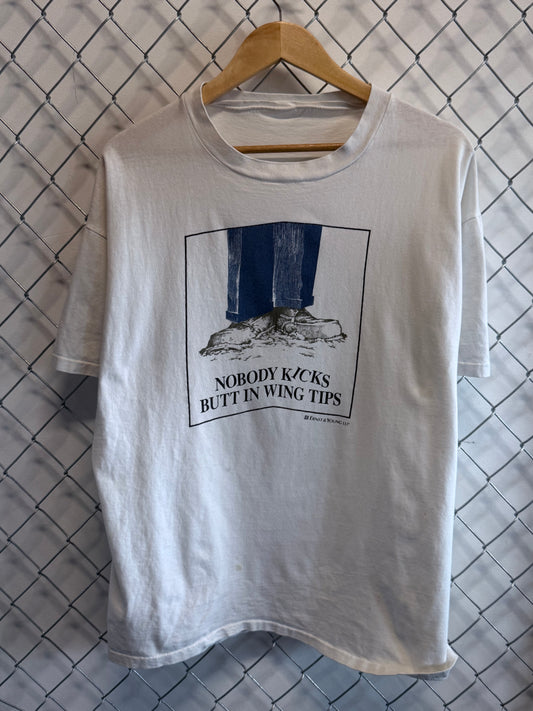 Vintage 90's Nobody Kicks Butt in Wing Tips Graphic Tee Size XL