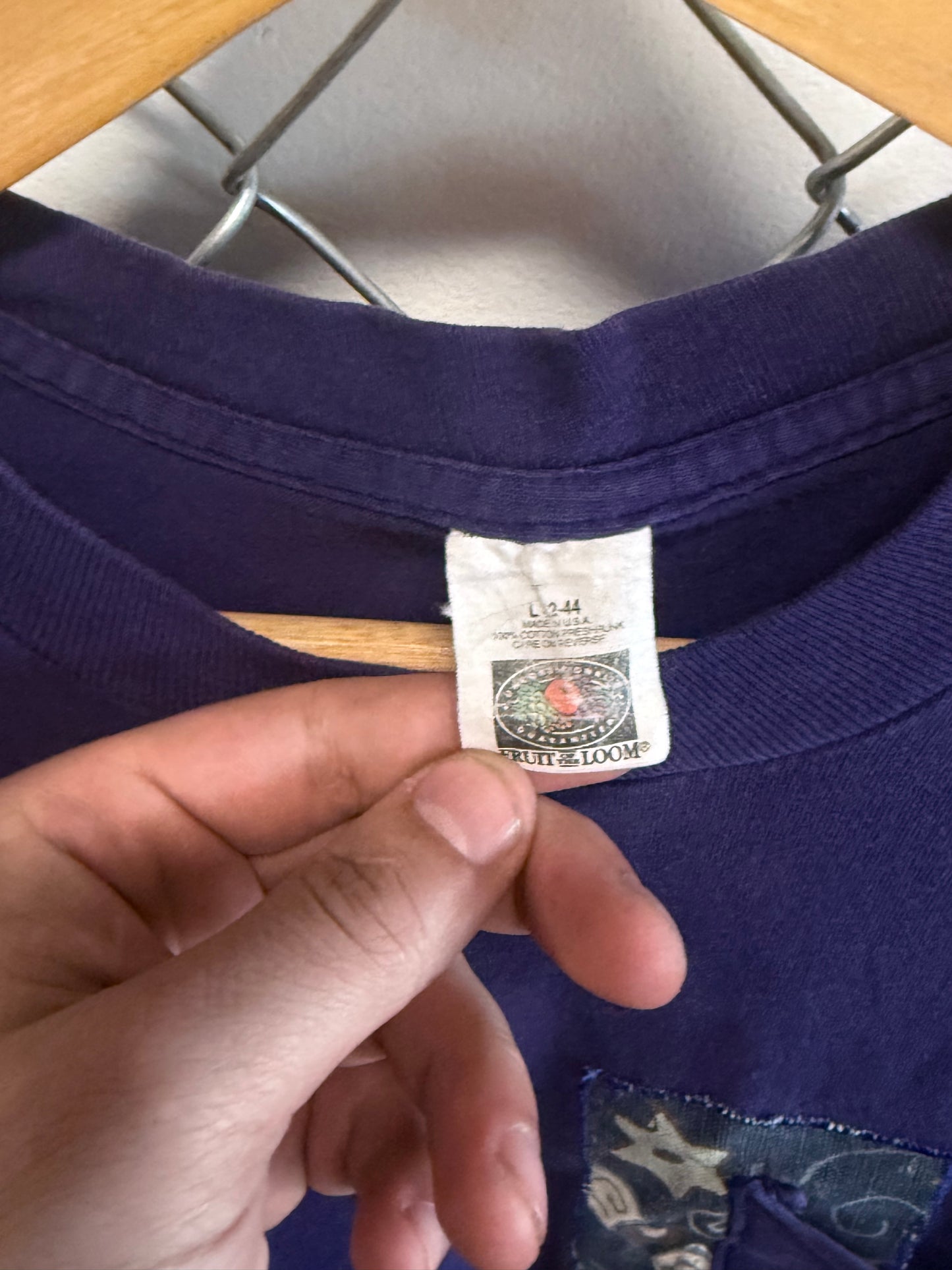 Vintage 80's Fruit of the Loom Purple Blank Pocket Tee Size Large
