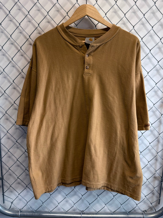 Vintage 90's Carhartt Heavy Weight Brown Henley Shirt Size XL