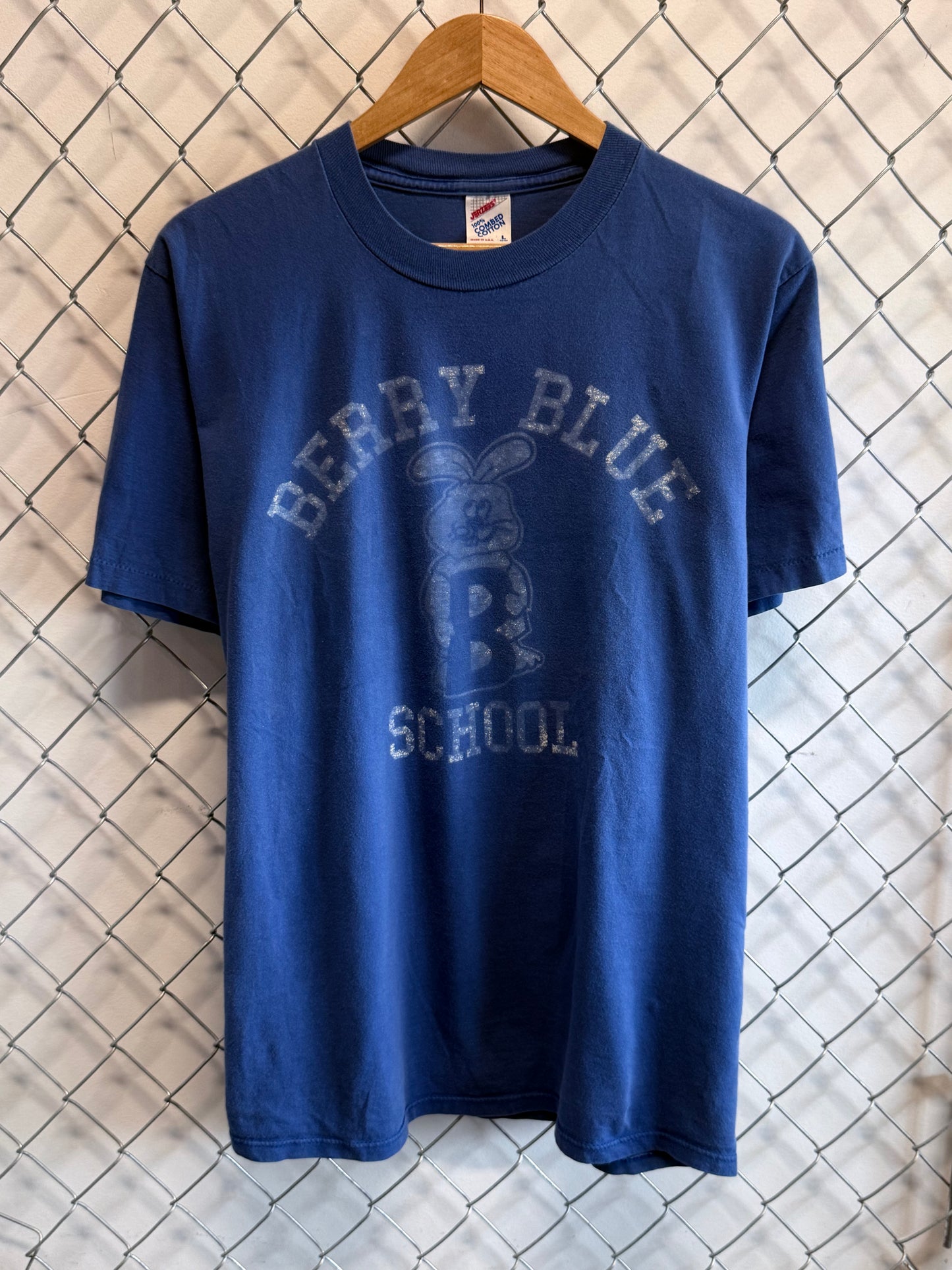 Vintage 90's Berry Blue Faded Mascot Graphic Tee Size Large