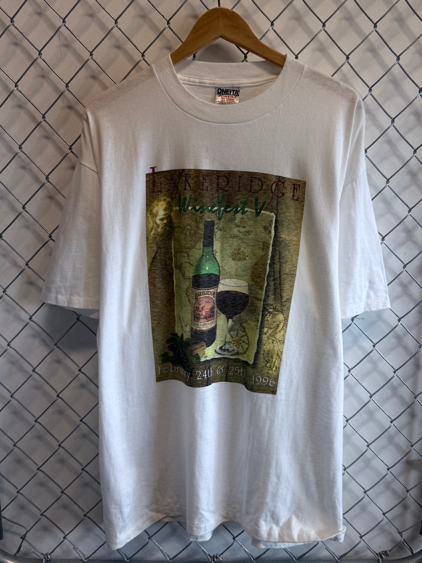 Vintage 1996 Lakeridge Winefest Big Print Graphic Tee Size XL