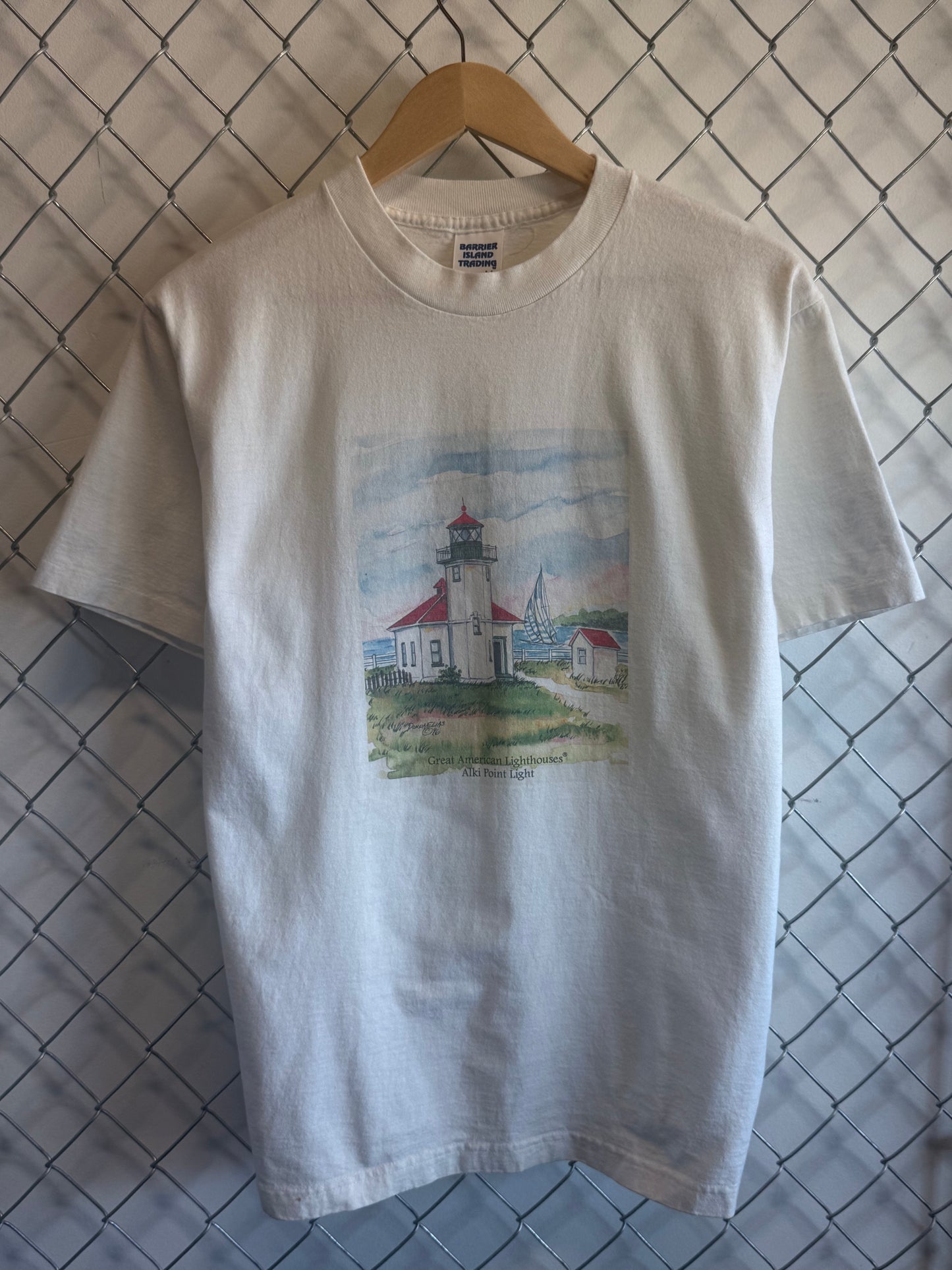 Vintage 90's Lighthouse Art Graphic Tee Size Medium